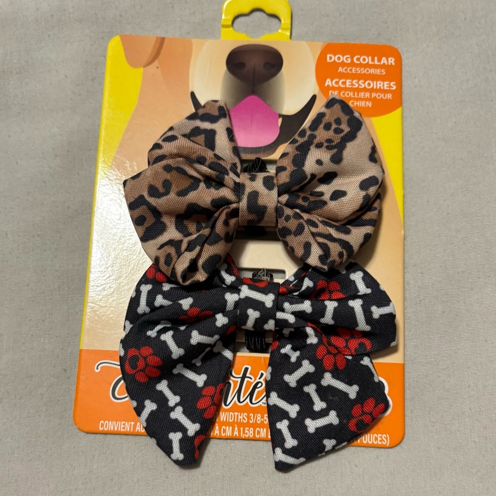 Leopard and Bone Print Dog Collar Bows - Picture 2 of 2